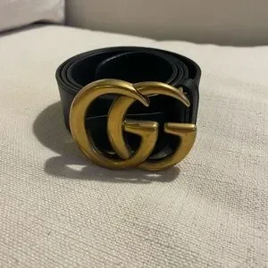 Gucci | Accessories | Gucci Gg Wide Leather Black Belt Worn 